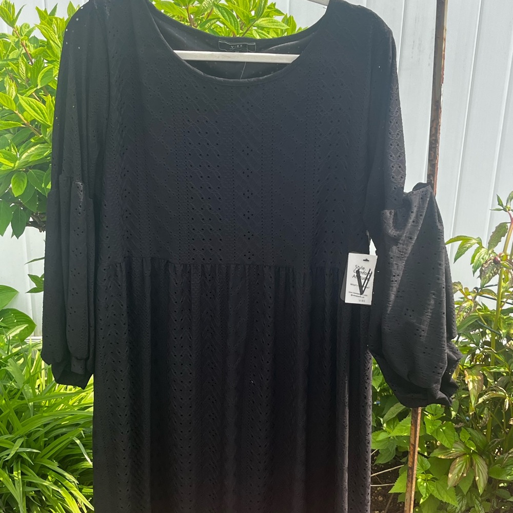 Vibe Black Eyelet Long Sleeve Midi Dress